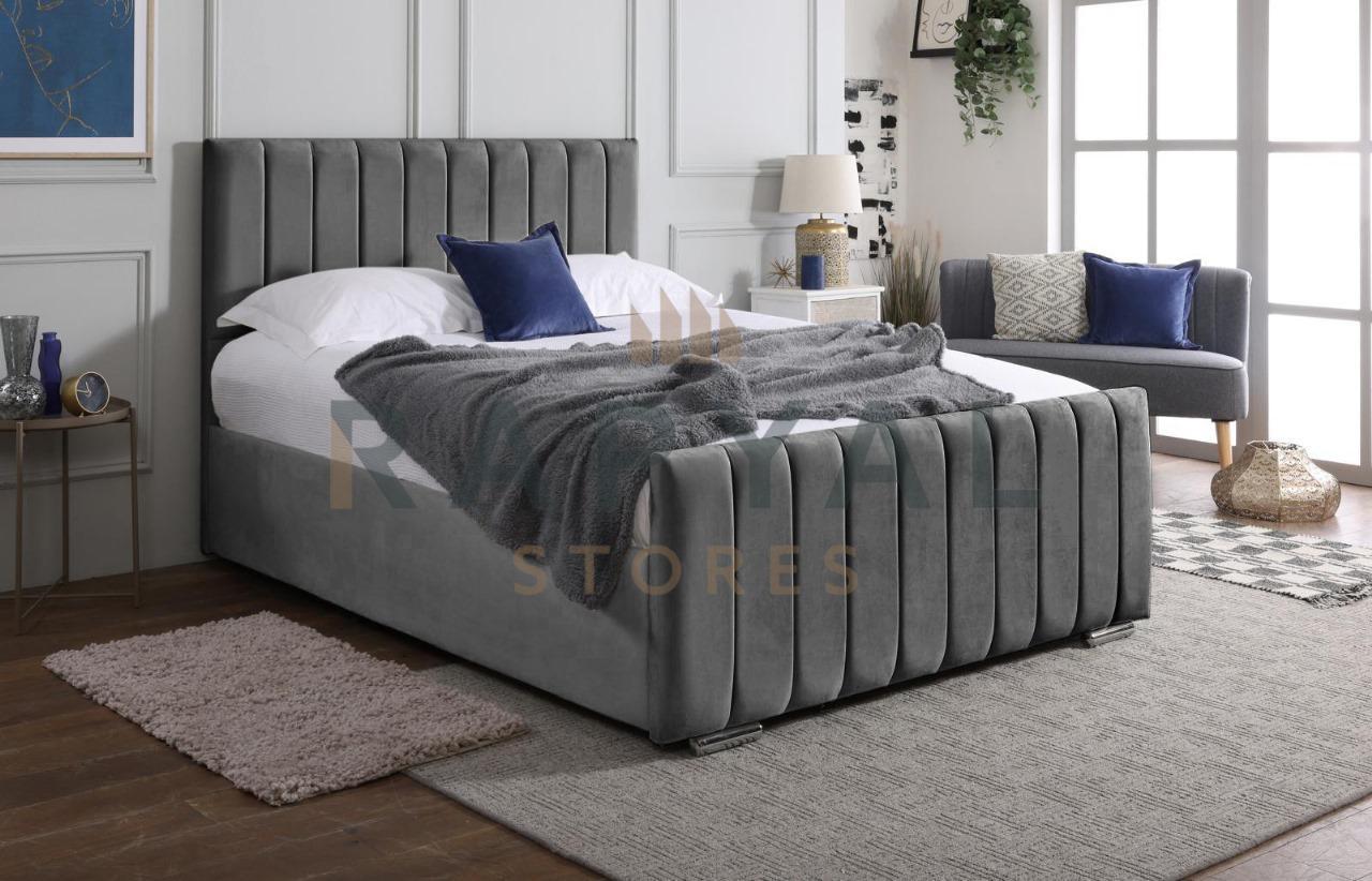Steel Plush Vegas Lined Plush Velvet Bedstead