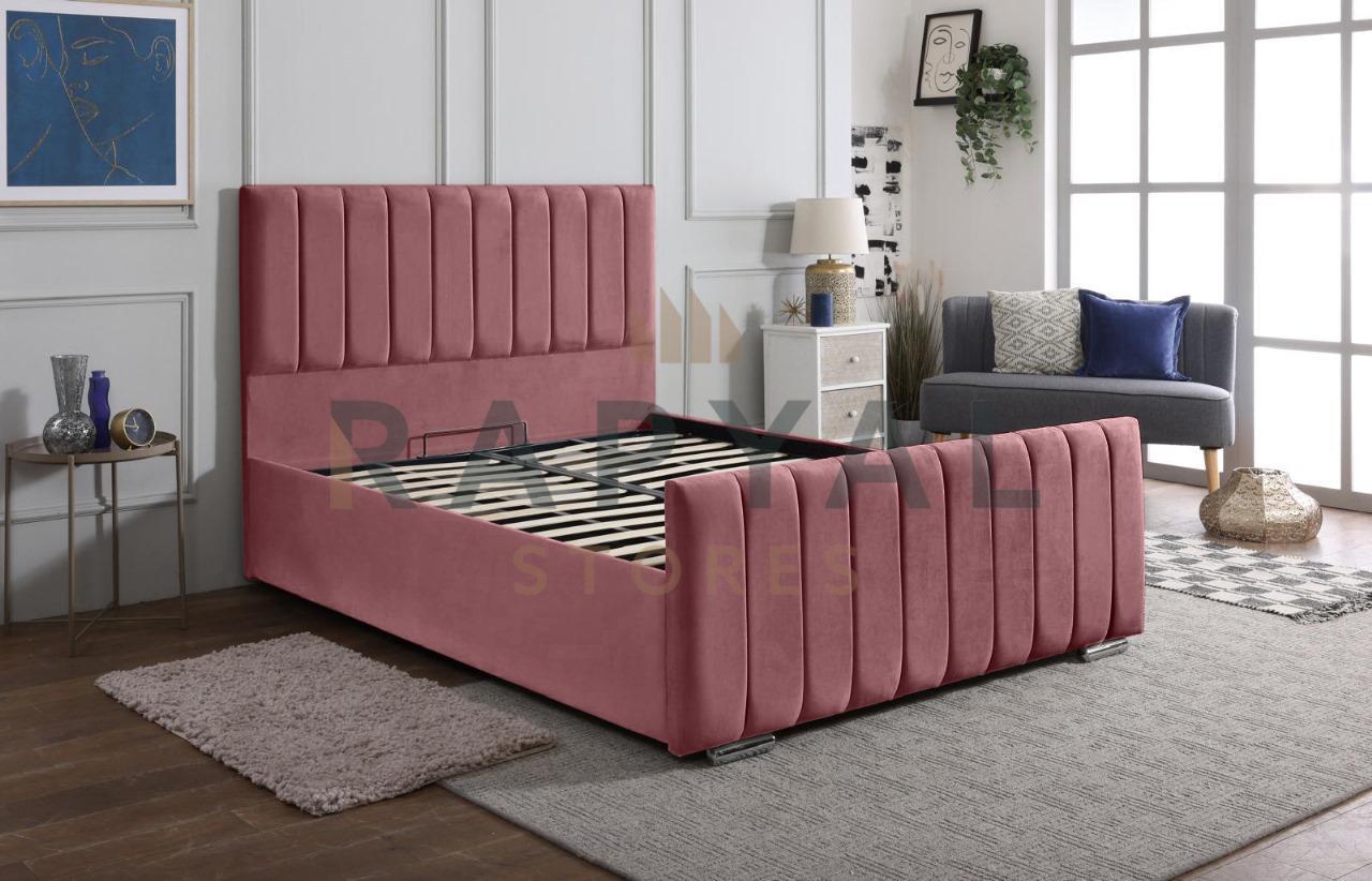 Pink Plush Vegas Lined Plush Velvet Bedstead
