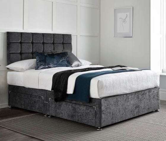 Wattenberg Cube Chenille Divan Bed with Designer Headboard