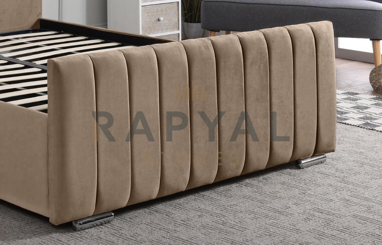 Beige Plush Vegas Lined Plush Velvet Bedstead