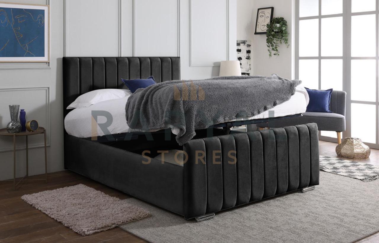 Black Plush Vegas Lined Plush Velvet Bedstead