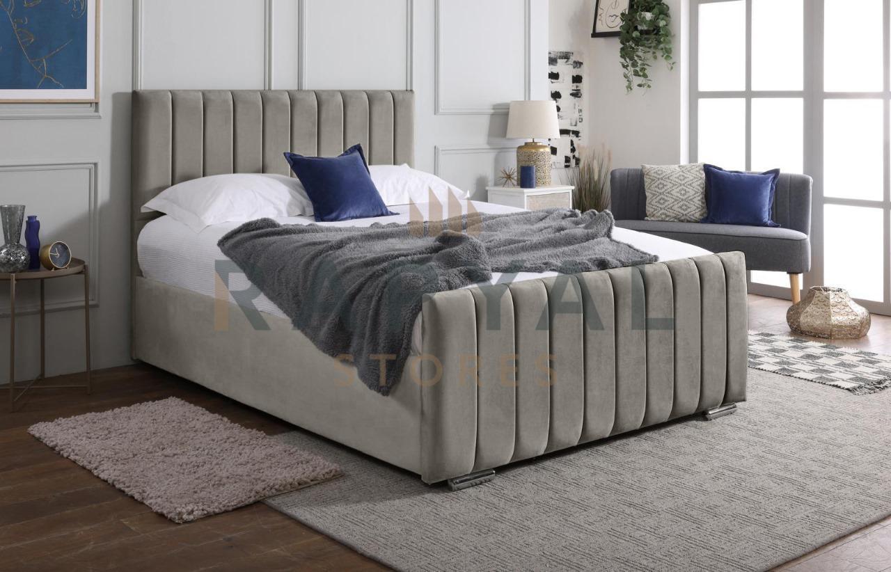 Silver Plush Vegas Lined Plush Velvet Bedstead