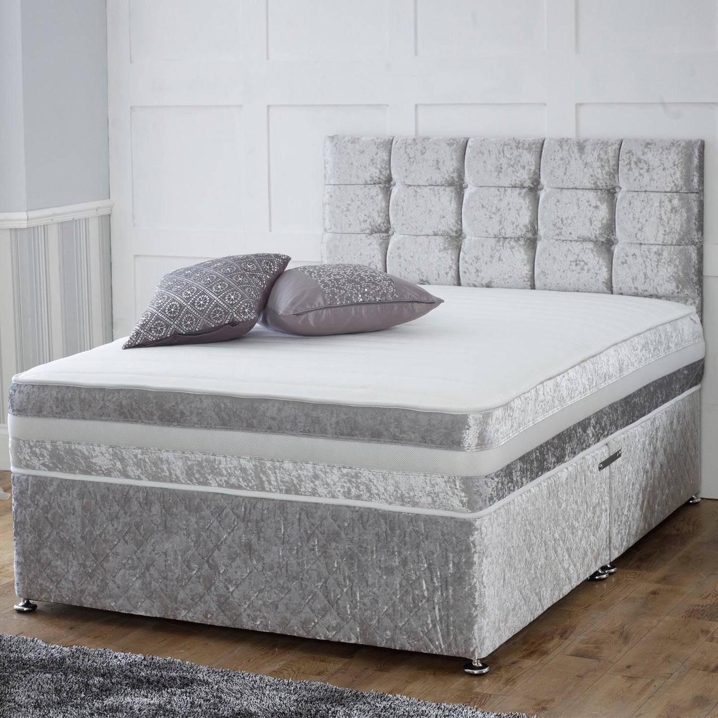 Marcus House Crushed Velvet Divan with 3D Airflow Spring Memory Mattress