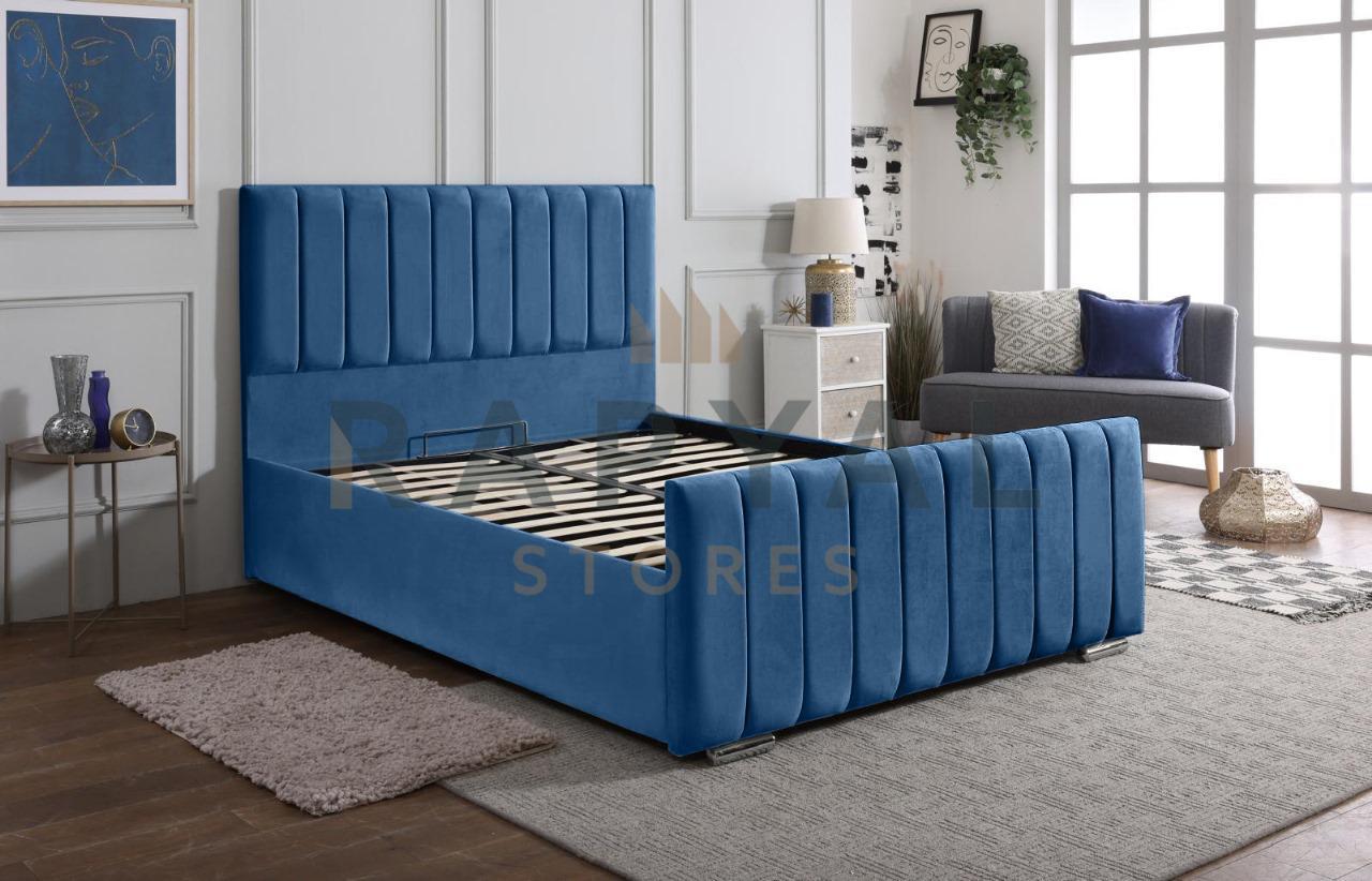 Blue Plush Vegas Lined Plush Velvet Bedstead