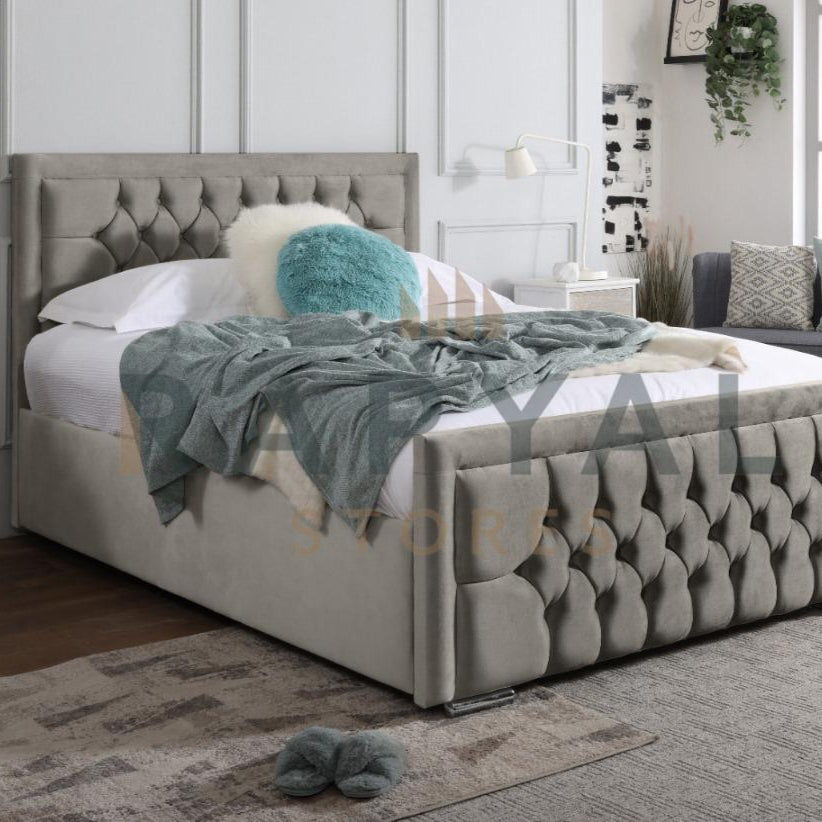 Silver Plush Rio Chesterfield Plush Velvet Bedstead