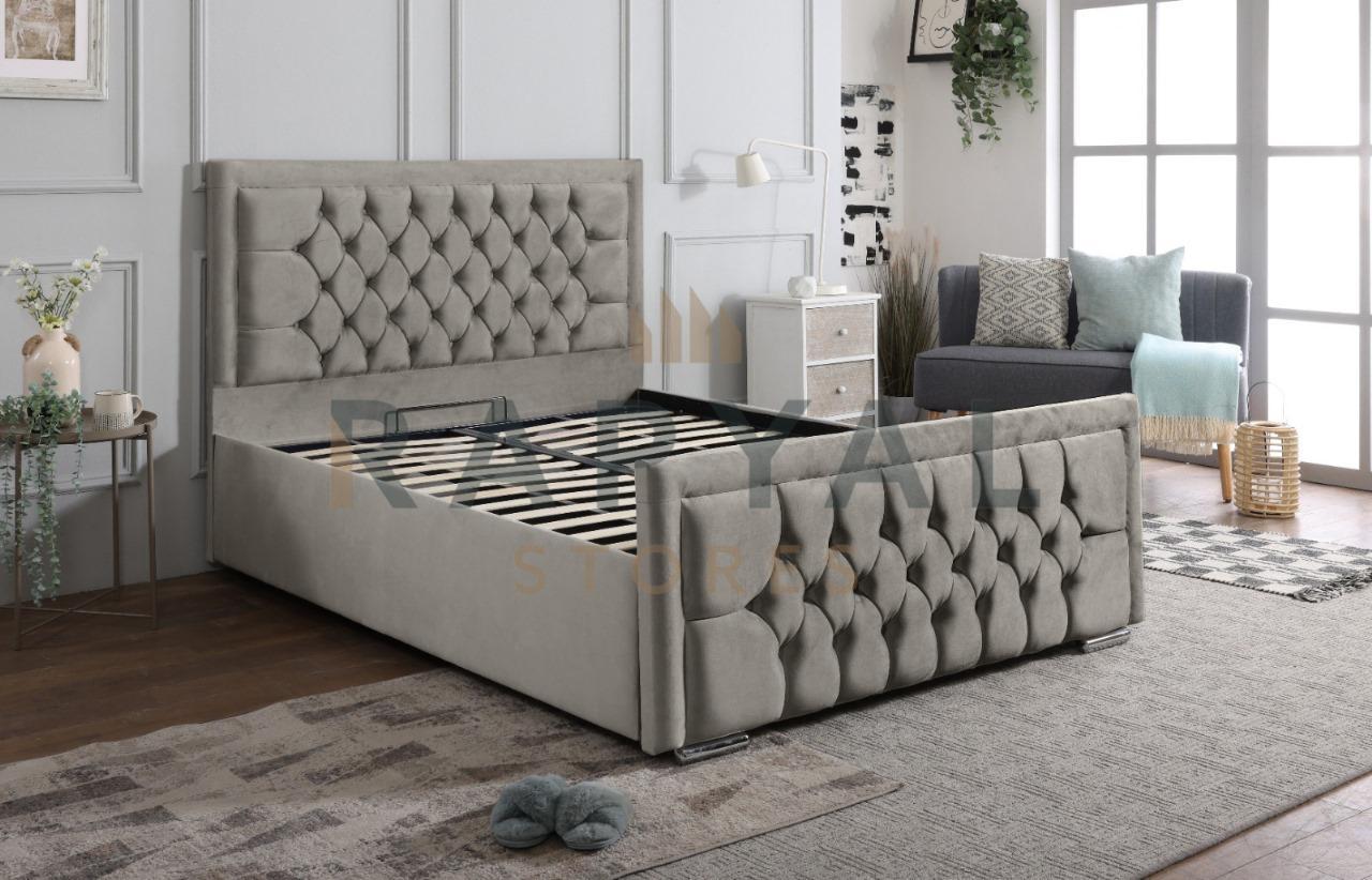 Silver Plush Rio Chesterfield Plush Velvet Bedstead