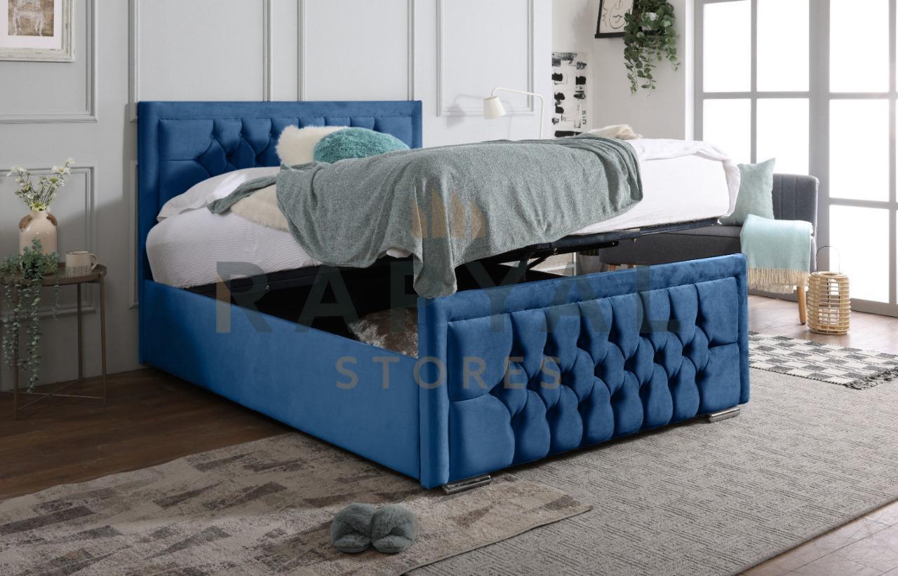Blue Plush Rio Chesterfield Plush Velvet Bedstead