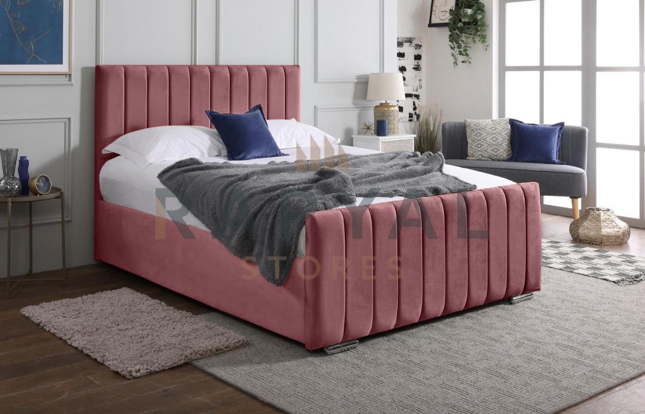 Pink Plush Vegas Lined Plush Velvet Bedstead