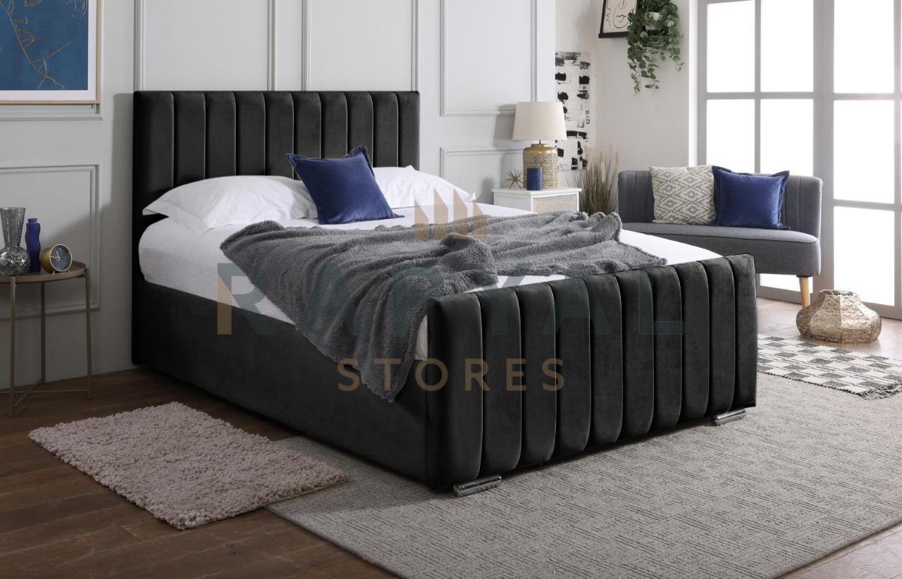 Black Plush Vegas Lined Plush Velvet Bedstead