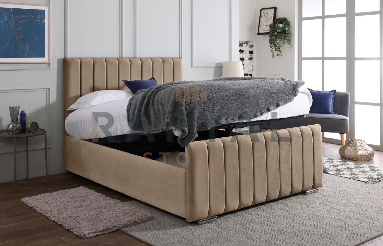 Beige Plush Vegas Lined Plush Velvet Bedstead