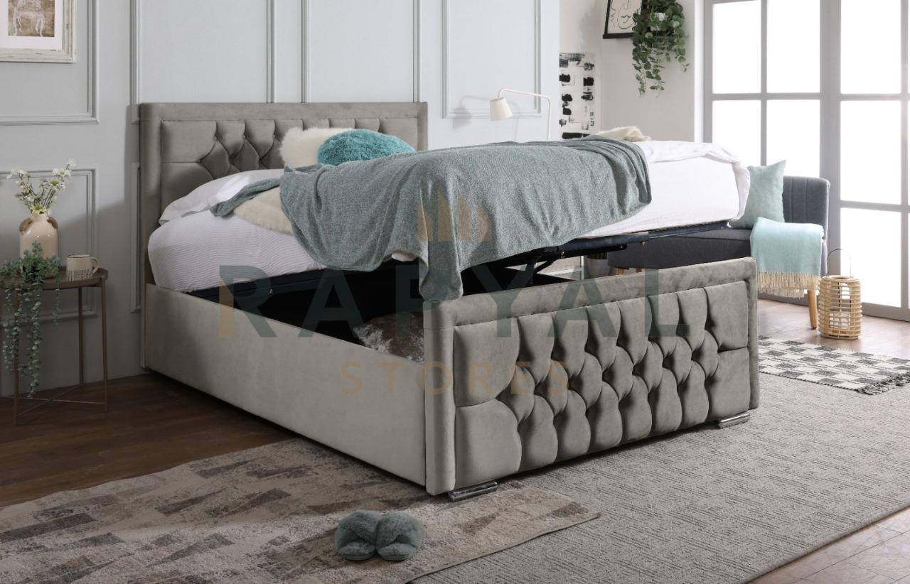 Silver Plush Rio Chesterfield Plush Velvet Bedstead