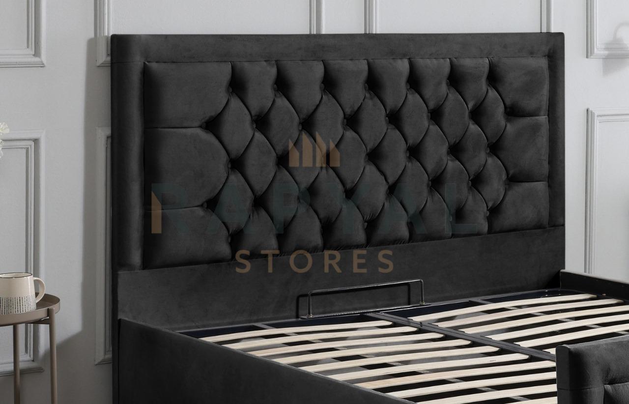 Black Plush Rio Chesterfield Plush Velvet Bedstead