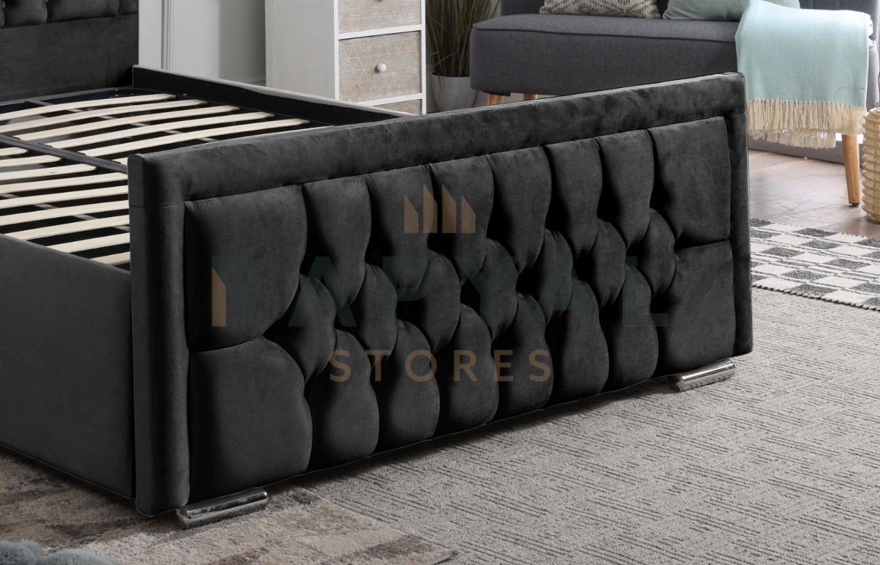 Black Plush Rio Chesterfield Plush Velvet Bedstead