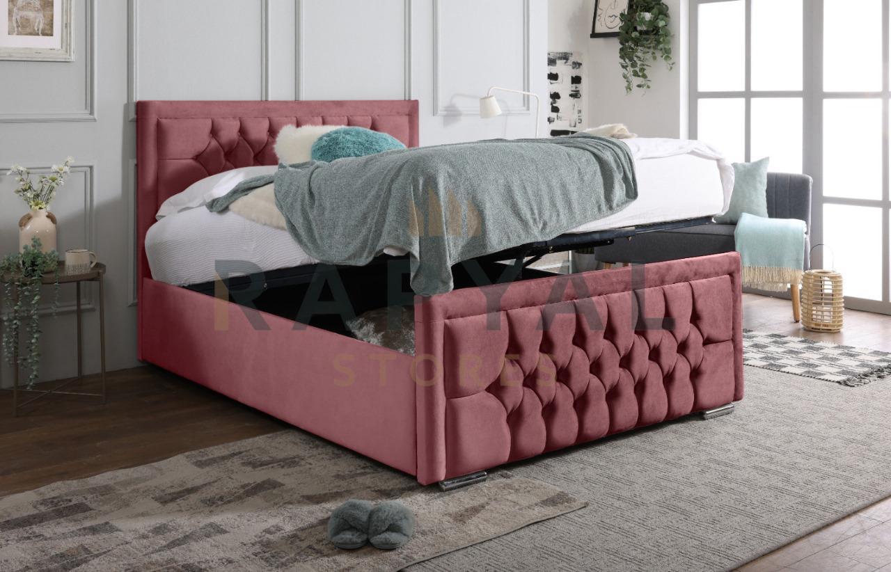 Pink Plush Rio Chesterfield Plush Velvet Bedstead