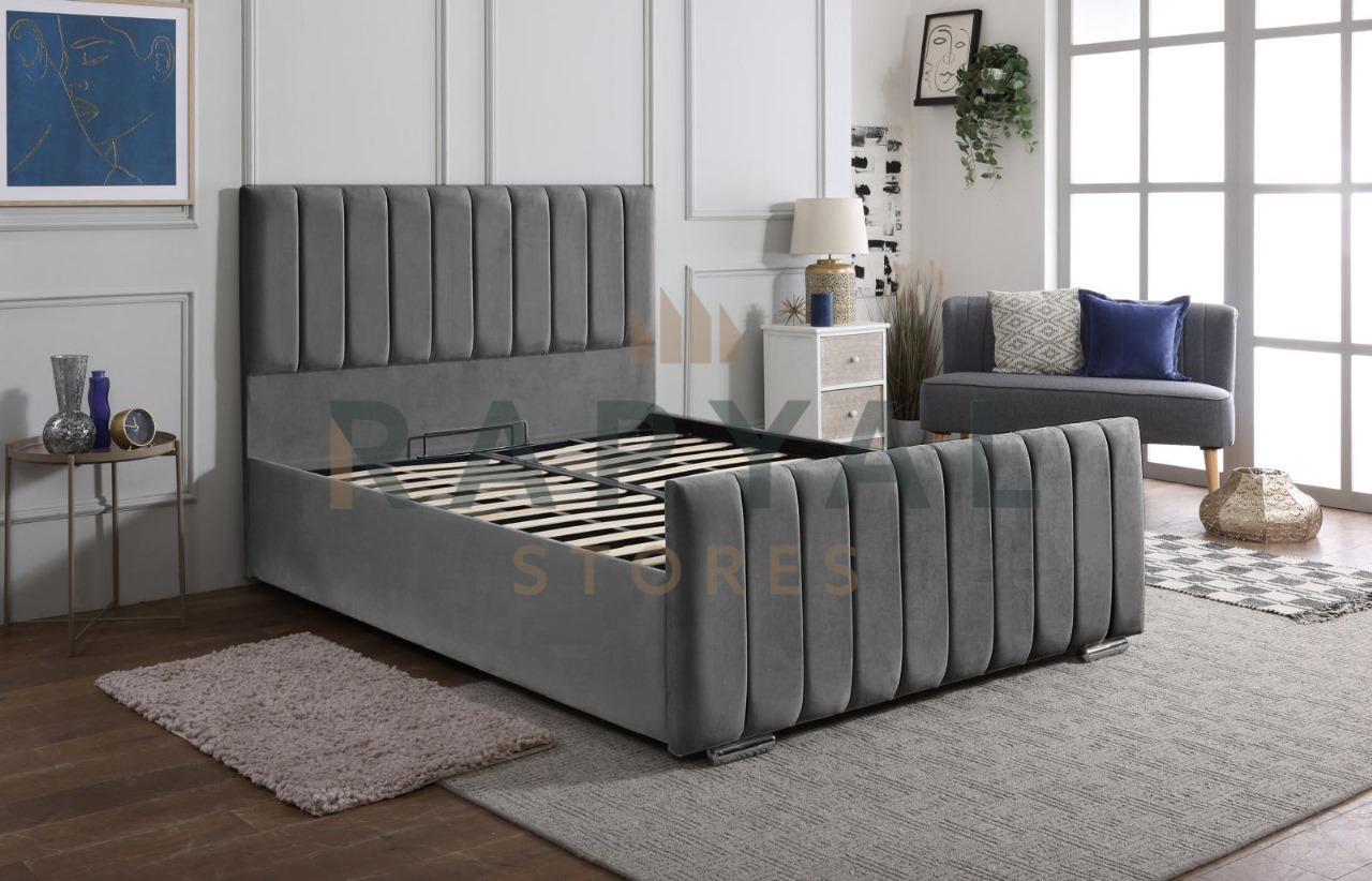 Steel Plush Vegas Lined Plush Velvet Bedstead