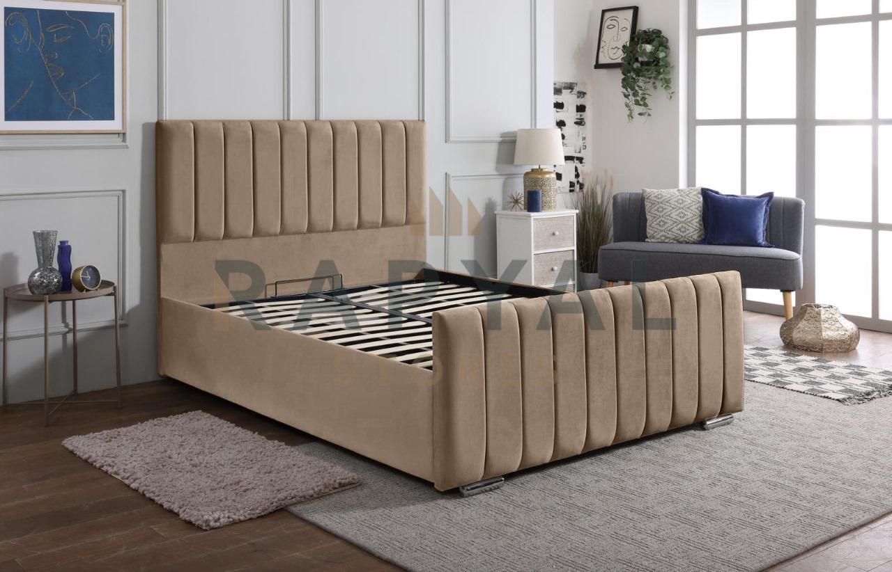 Beige Plush Vegas Lined Plush Velvet Bedstead