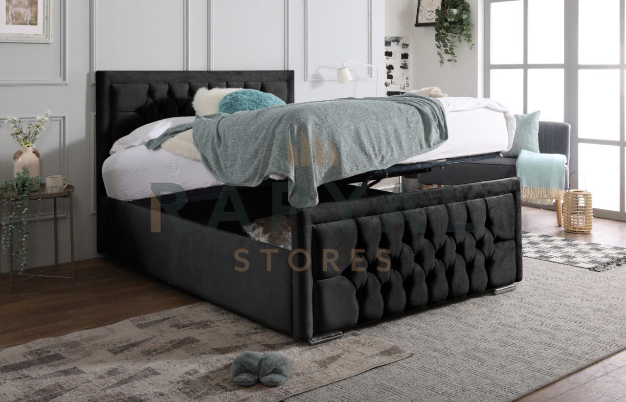 Black Plush Rio Chesterfield Plush Velvet Bedstead