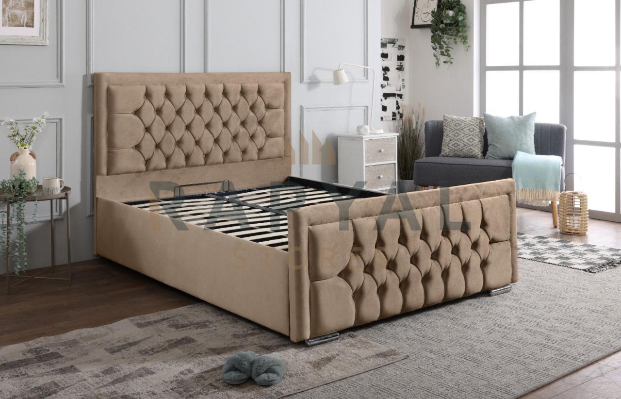 Beige Plush Rio Chesterfield Plush Velvet Bedstead