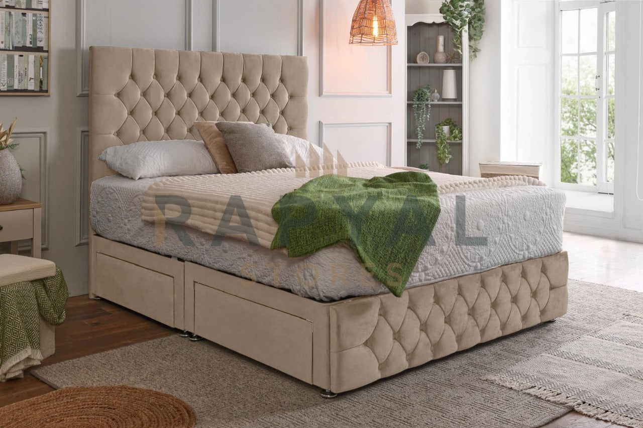 Tristan Divan Bed Set with Tall Button Headboard and Footboard