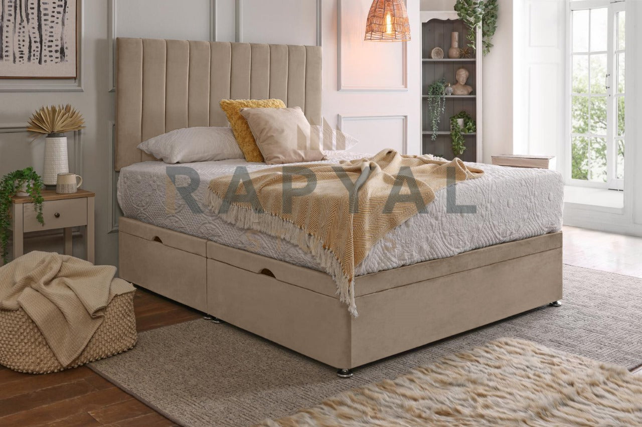 Vegas Side Lift Ottoman Divan Bed Set with Spring Memory Foam Mattress Option