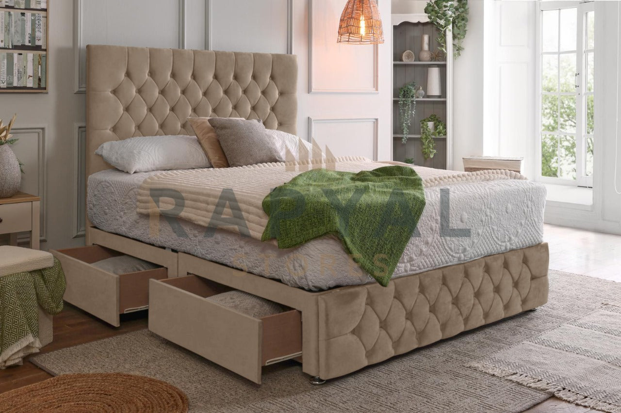 Tristan Divan Bed Set with Tall Button Headboard and Footboard