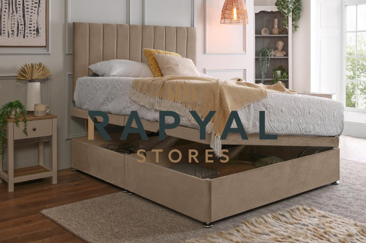 Vegas Side Lift Ottoman Divan Bed Set with Spring Memory Foam Mattress Option
