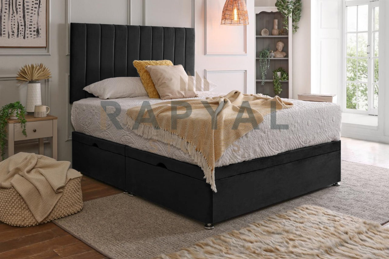 Vegas Side Lift Ottoman Divan Bed Set with Spring Memory Foam Mattress Option