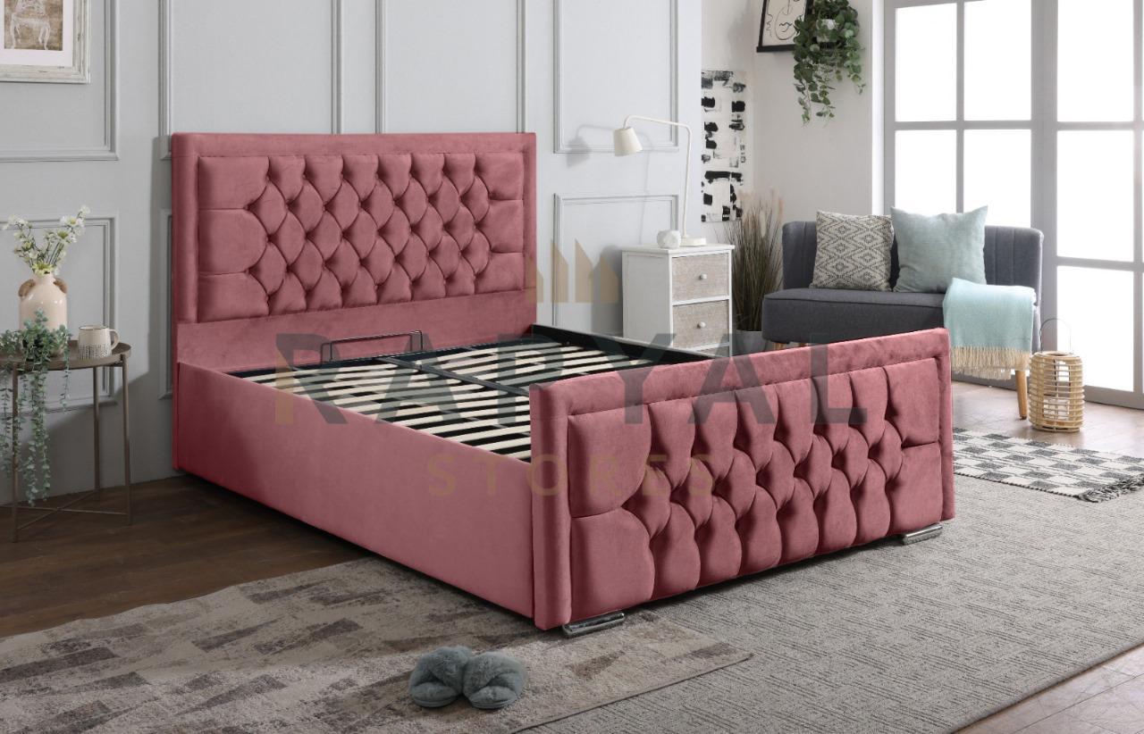 Pink Plush Rio Chesterfield Plush Velvet Bedstead