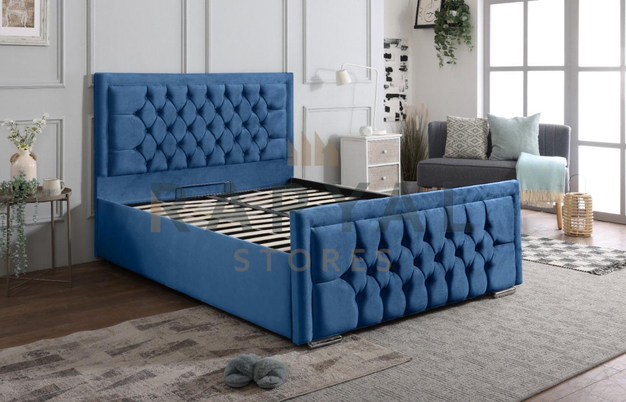 Blue Plush Rio Chesterfield Plush Velvet Bedstead