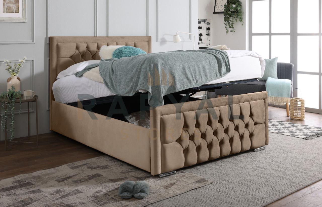 Beige Plush Rio Chesterfield Plush Velvet Bedstead