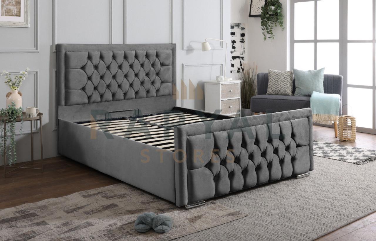 Steel Plush Rio Chesterfield Plush Velvet Bedstead