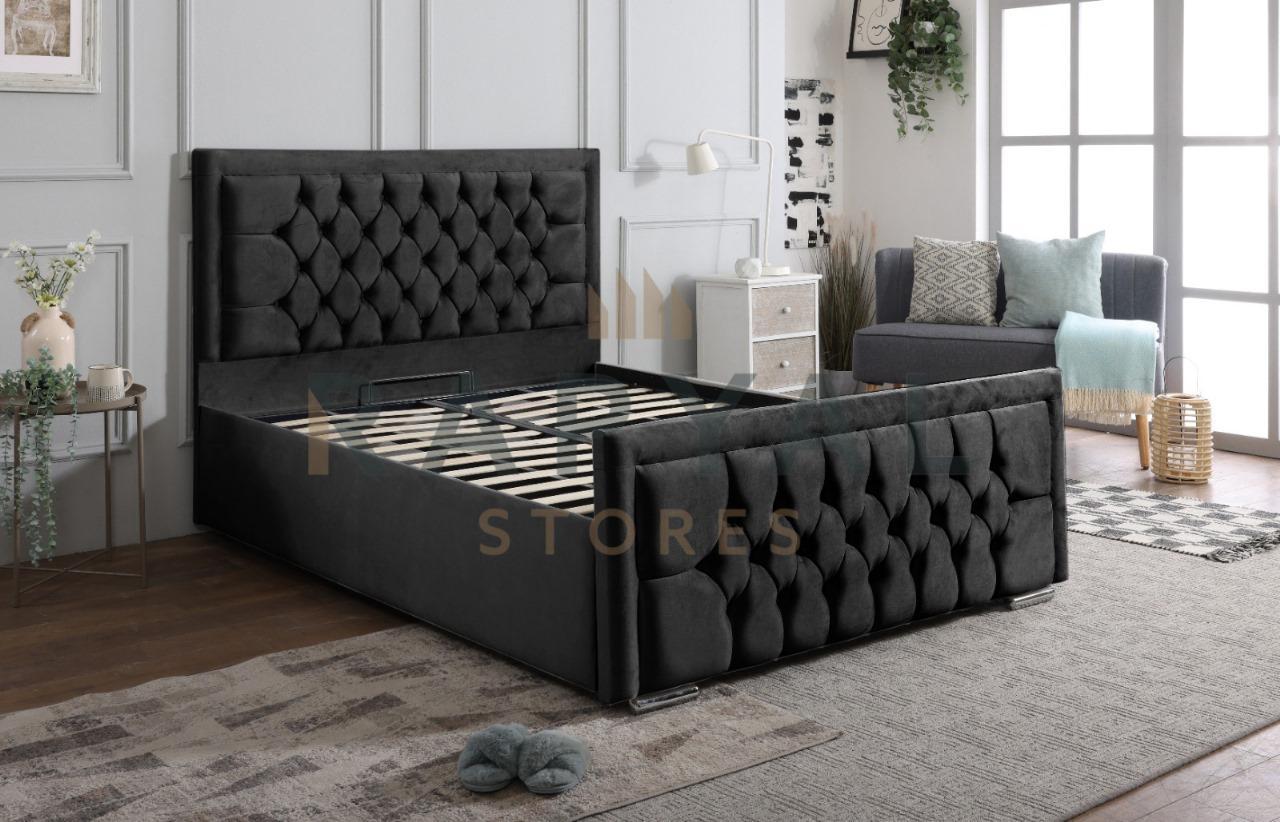 Black Plush Rio Chesterfield Plush Velvet Bedstead