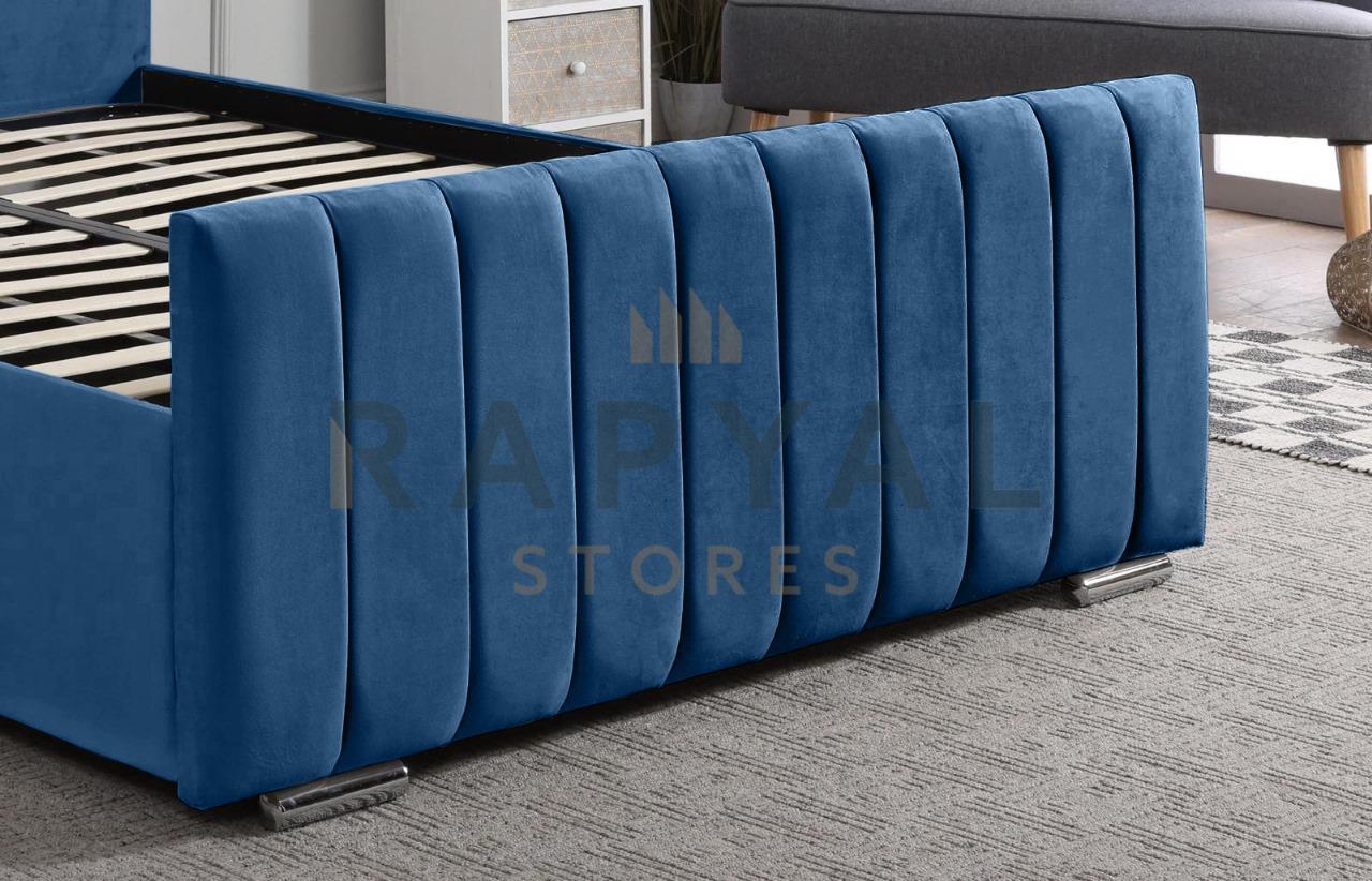 Blue Plush Vegas Lined Plush Velvet Bedstead