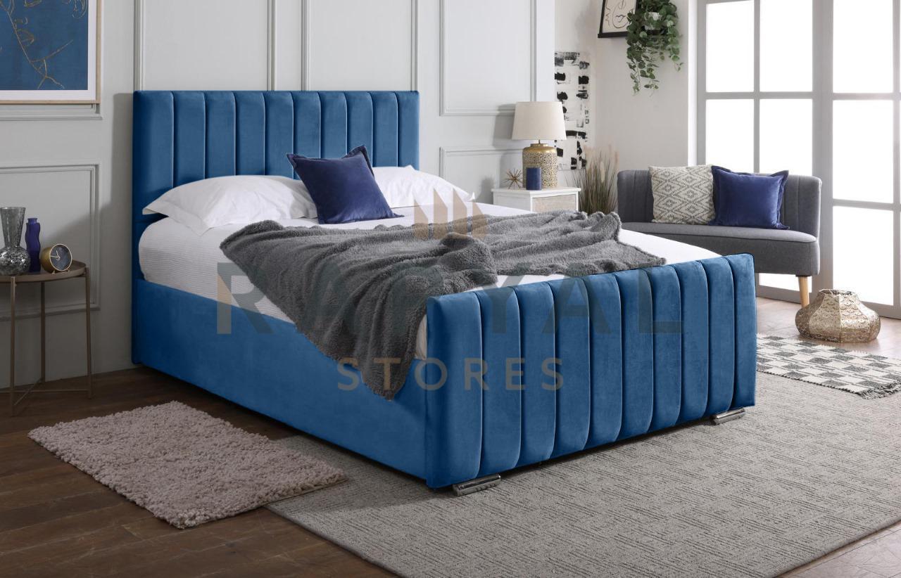 Blue Plush Vegas Lined Plush Velvet Bedstead