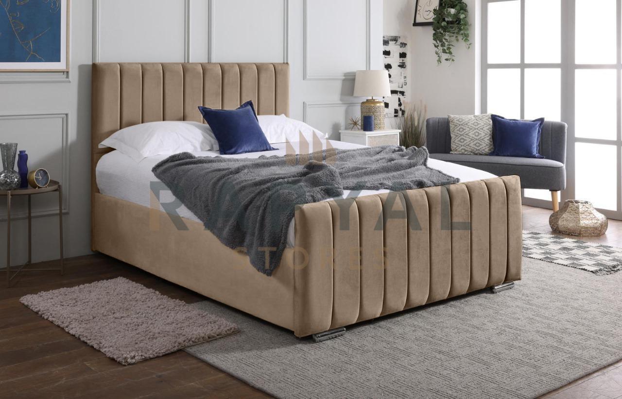 Beige Plush Vegas Lined Plush Velvet Bedstead