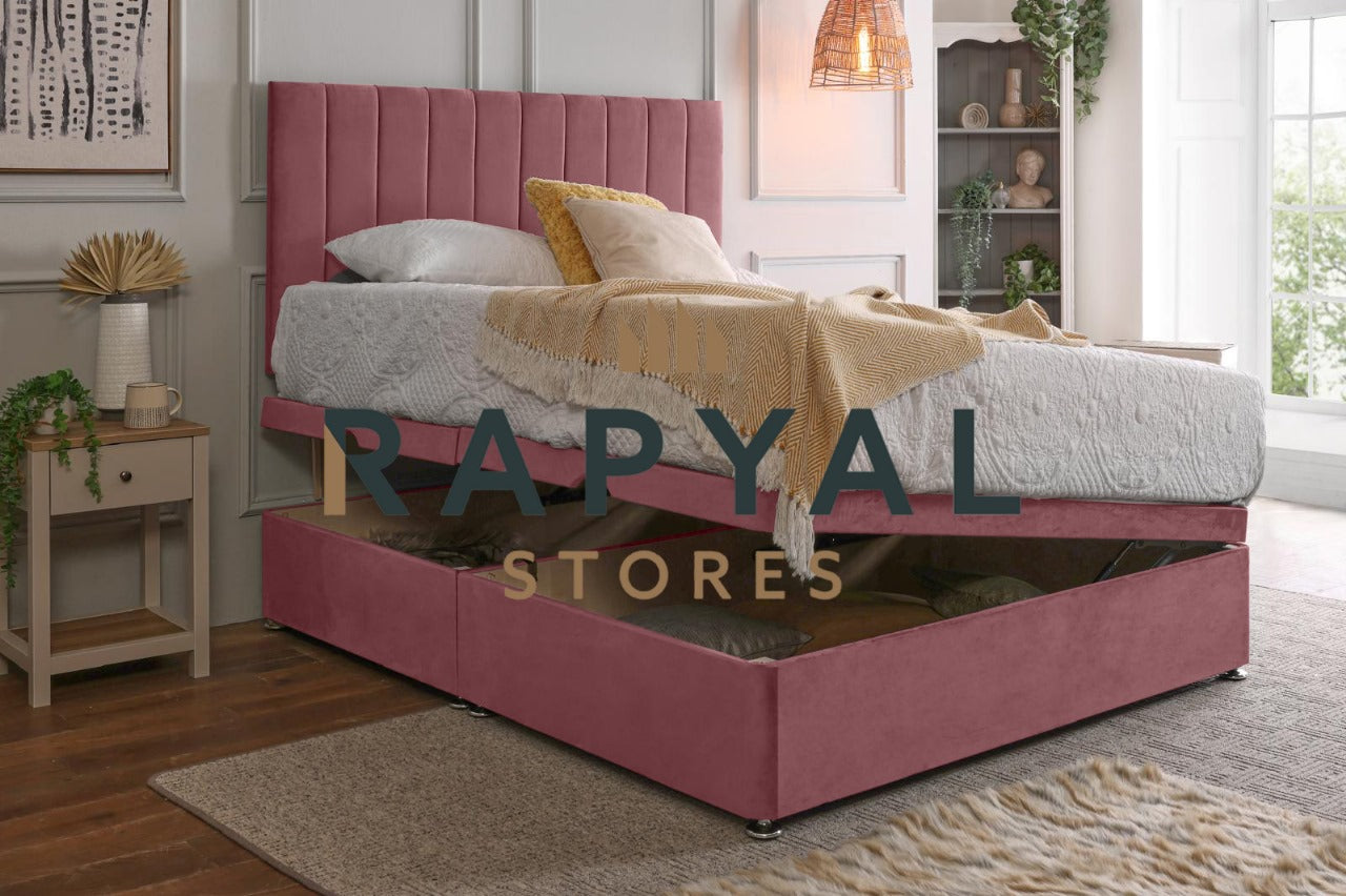 Vegas Side Lift Ottoman Divan Bed Set with Spring Memory Foam Mattress Option