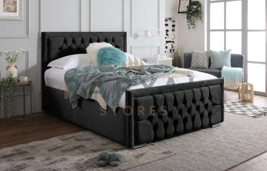 Black Plush Rio Chesterfield Plush Velvet Bedstead