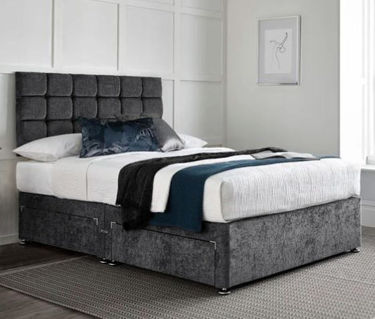 Wattenberg Cube Chenille Divan Bed with Designer Headboard