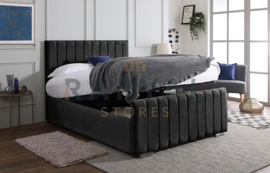 Black Plush Vegas Lined Plush Velvet Bedstead