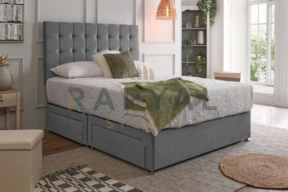 Matt Plush Velvet Divan Set with Spring Memory Foam Mattress