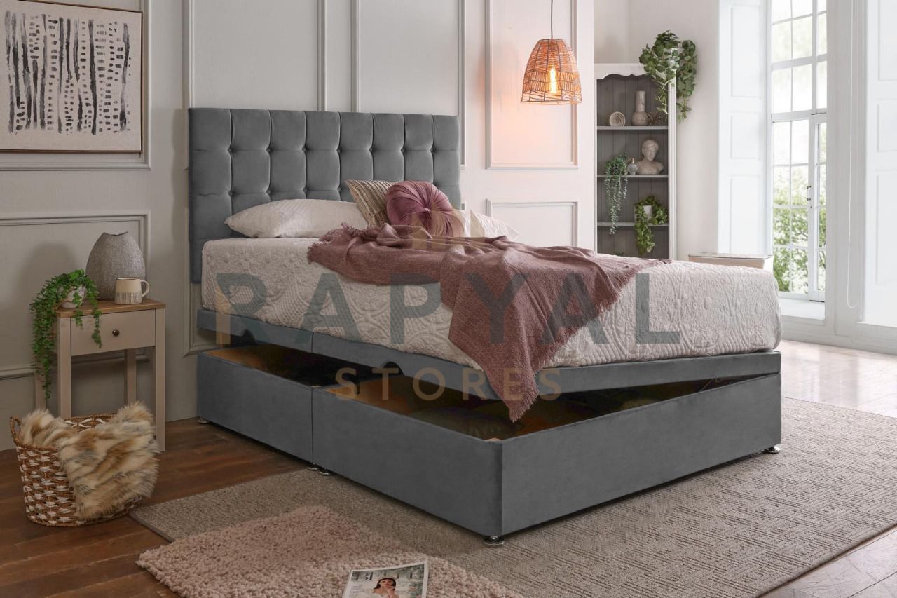 Matt Plush Velvet Divan Set with Spring Memory Foam Mattress