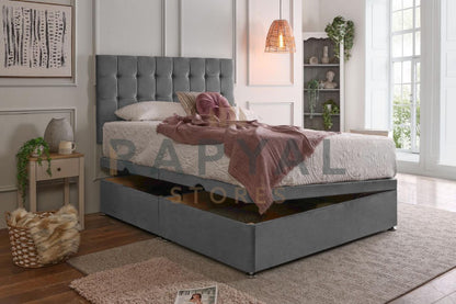 Matt Plush Velvet Divan Set with Spring Memory Foam Mattress