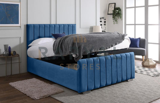 Blue Plush Vegas Lined Plush Velvet Bedstead