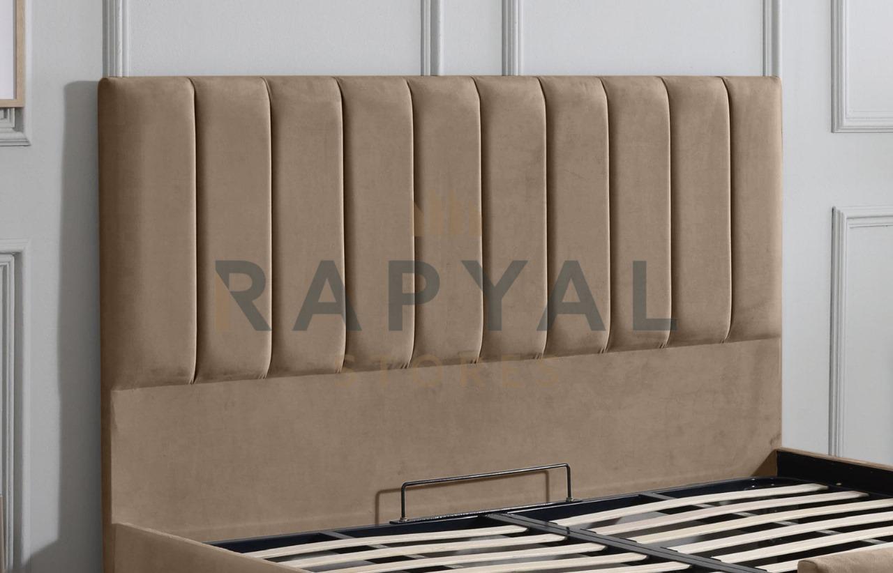 Beige Plush Vegas Lined Plush Velvet Bedstead