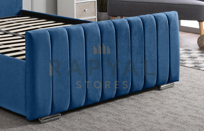 Blue Plush Vegas Lined Plush Velvet Bedstead
