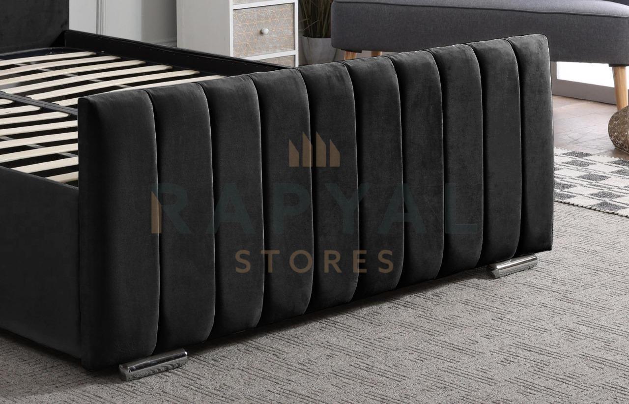Black Plush Vegas Lined Plush Velvet Bedstead