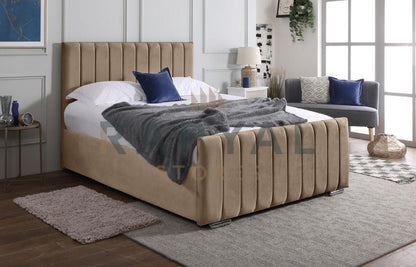 Beige Plush Vegas Lined Plush Velvet Bedstead